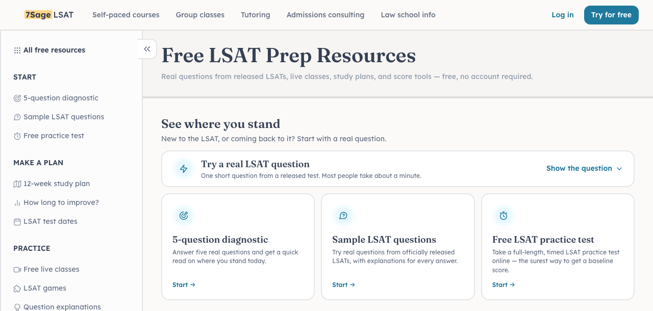 7Sage free LSAT prep resources