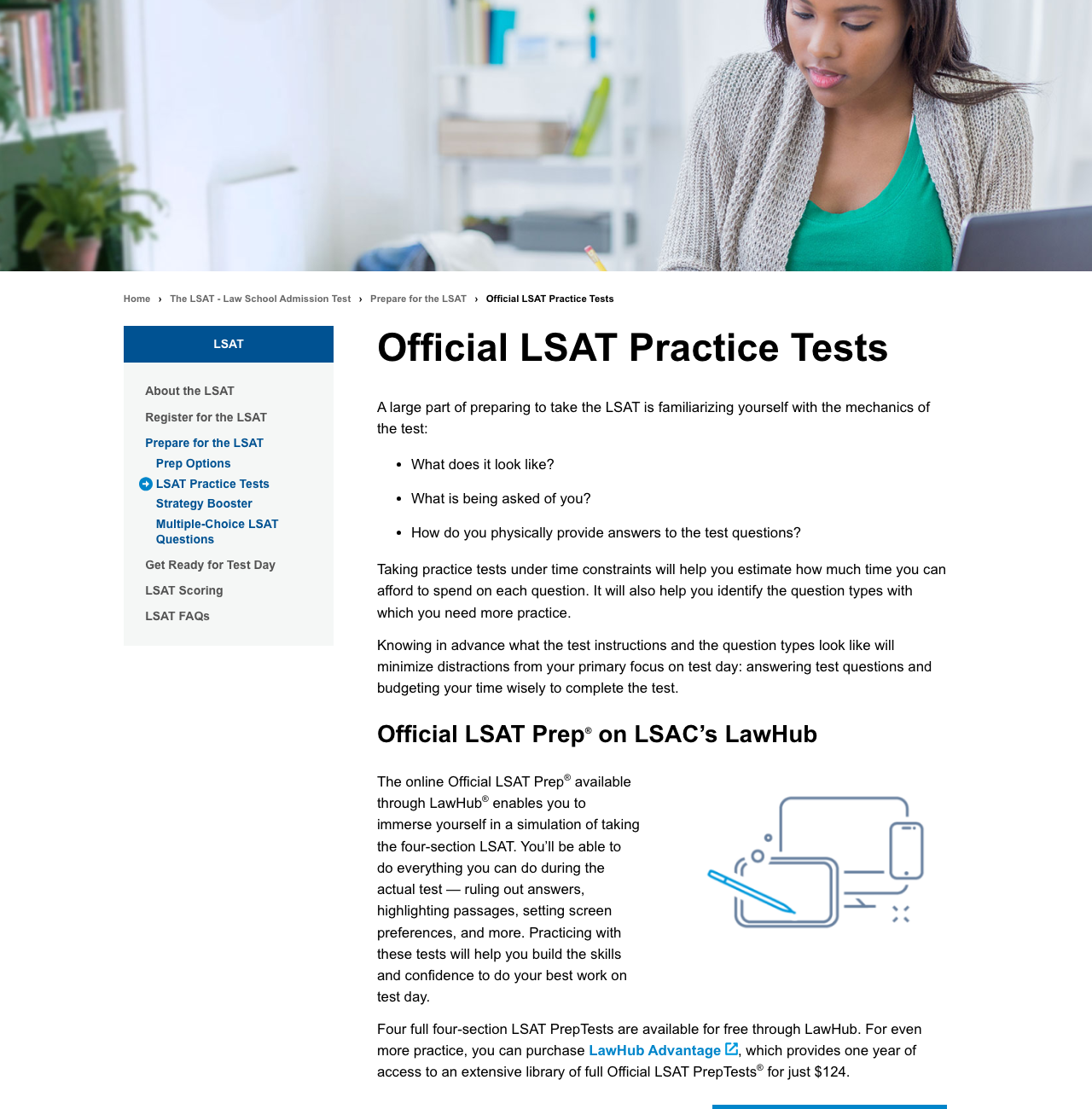 LSAC Official LSAT Practice Tests page
