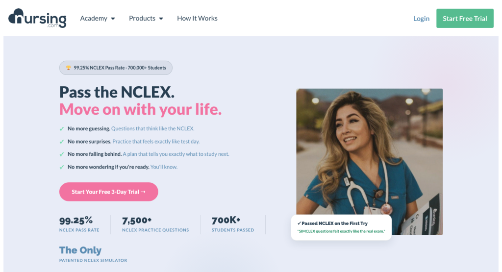 NURSING.com NCLEX prep homepage